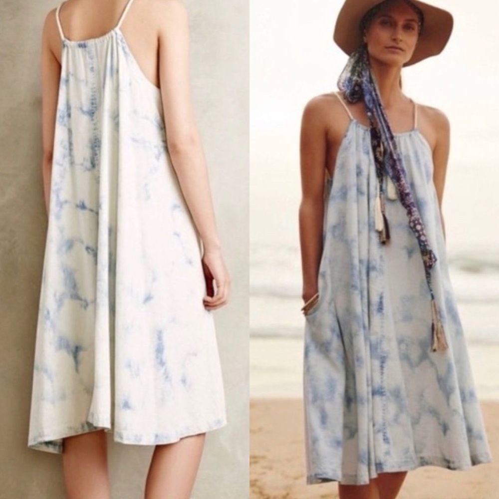 Anthropologie Holding Horses Chambray Tie Dye Swing Dress